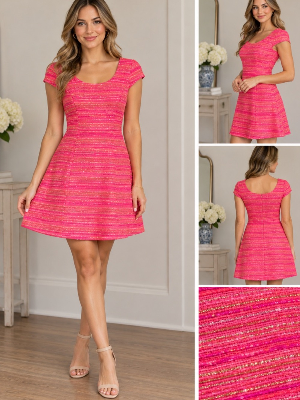 Lilly Pulitzer Hot Pink Textured Scoop-Neck Fit & Flare Dress